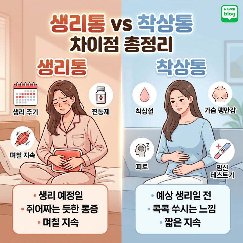 생리통 착상통 차이점 총정리! 시기부터 통증 양상, 착상혈 특징까지 구분하는 법