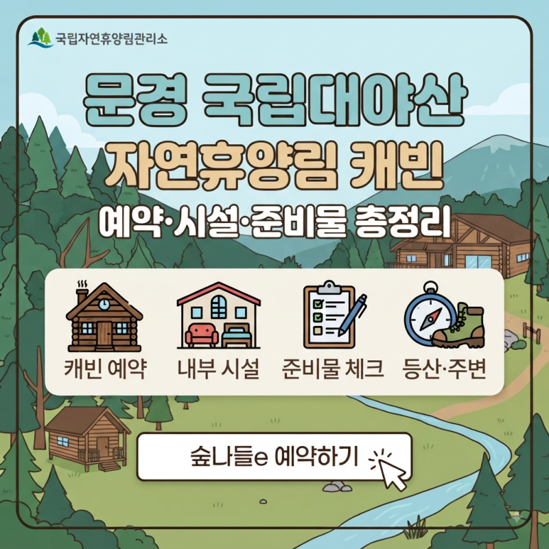 문경 국립대야산 자연휴양림 캐빈 예약, 가격·시설·준비물까지 총정리