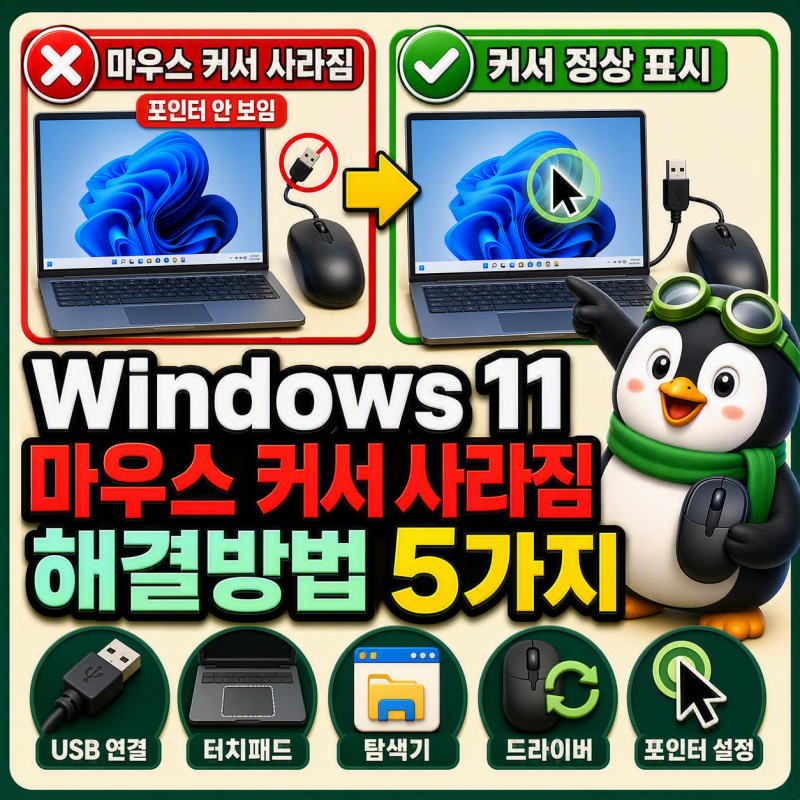 Windows 11 마우스 커서 사라짐 해결방법 5가지｜포인터 안 보이고 움직이지 않을 때