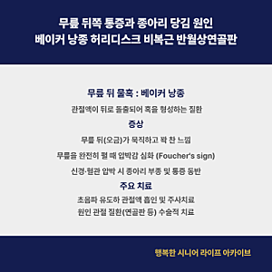 무릎 뒤쪽 통증과 종아리 당김 원인｜베이커 낭종 허리디스크 비복근 반월상연골판