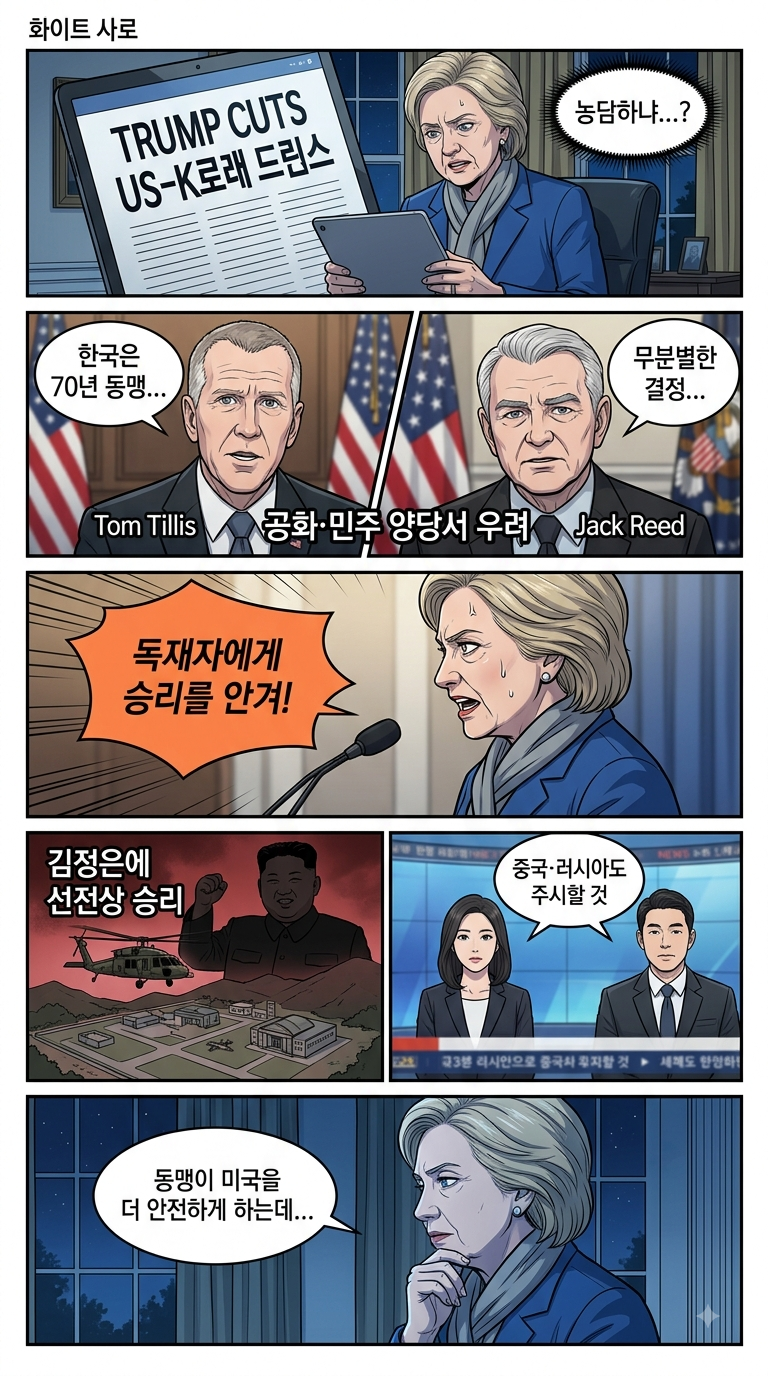힐러리 클린턴의 분노! "트럼프, 한미 훈련 축소는 독재자에게 주는 선물" - 미국 정치권 발칵
