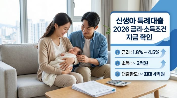 신생아 특례대출 금리 조건 2026, 소득 2억까지? 신청 전 꼭 확인할 기준