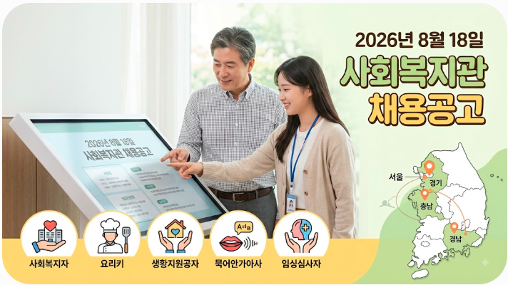 2026년 8월 18일 사회복지관 채용공고 총정리｜서울·경기·충남·경남 사회복지사·조리사·생....