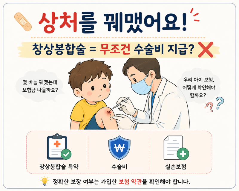 상처를 꿰맸어요, 창상봉합술 보험금 받을 수 있을까요?
