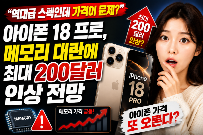 "역대급 스펙인데 가격이 문제?" 아이폰 18 프로, 메모리 대란에 최대 200달러 인상 전망