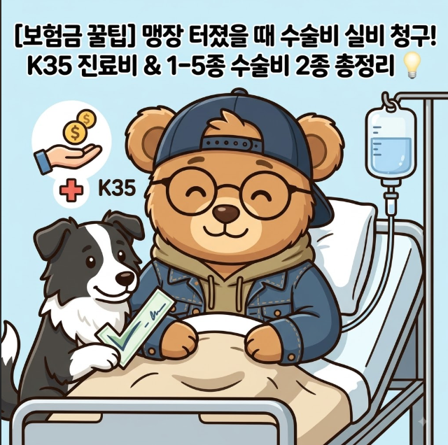 [보험금 꿀팁] 맹장 터졌을 때 수술비 실비 청구! K35 진료비 & 1-5종 수술비 2종 총정리