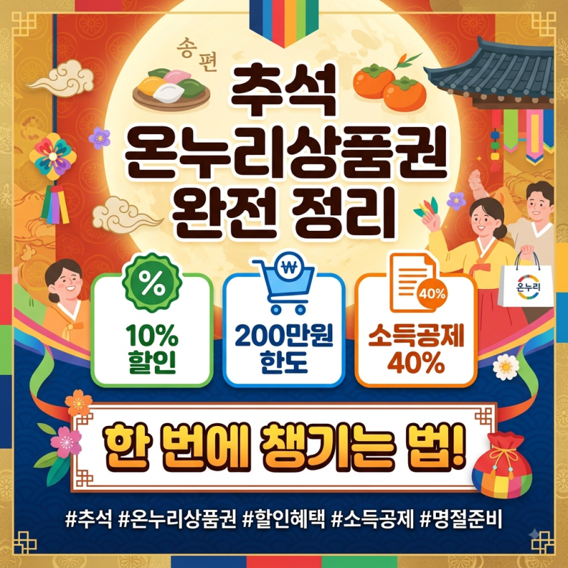 추석 온누리상품권 완전 정리 — 10% 할인·200만원 한도·소득공제 40% 한 번에 챙기는 법
