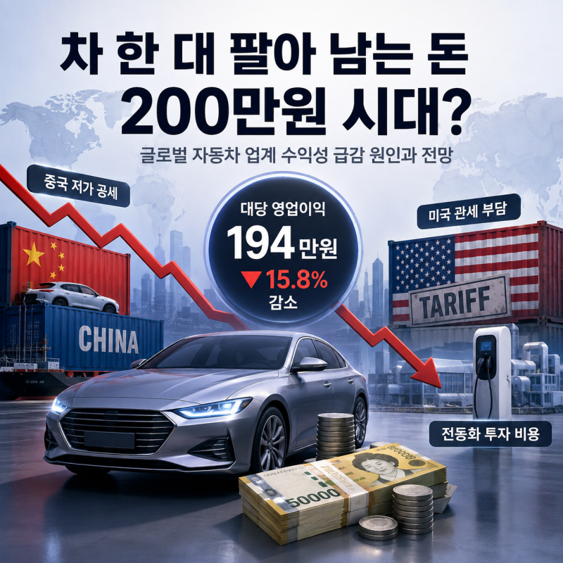 자동차 영업이익 왜 급감했나? 현대차·기아까지 덮친 ‘차 한 대 200만원 시대’의 원인과 전....