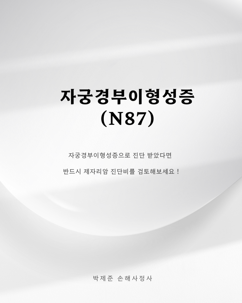 자궁경부이형성증(N87) 진단을 받으셨나요? 제자리암 진단비 지급이 가능할 수 있습니다.