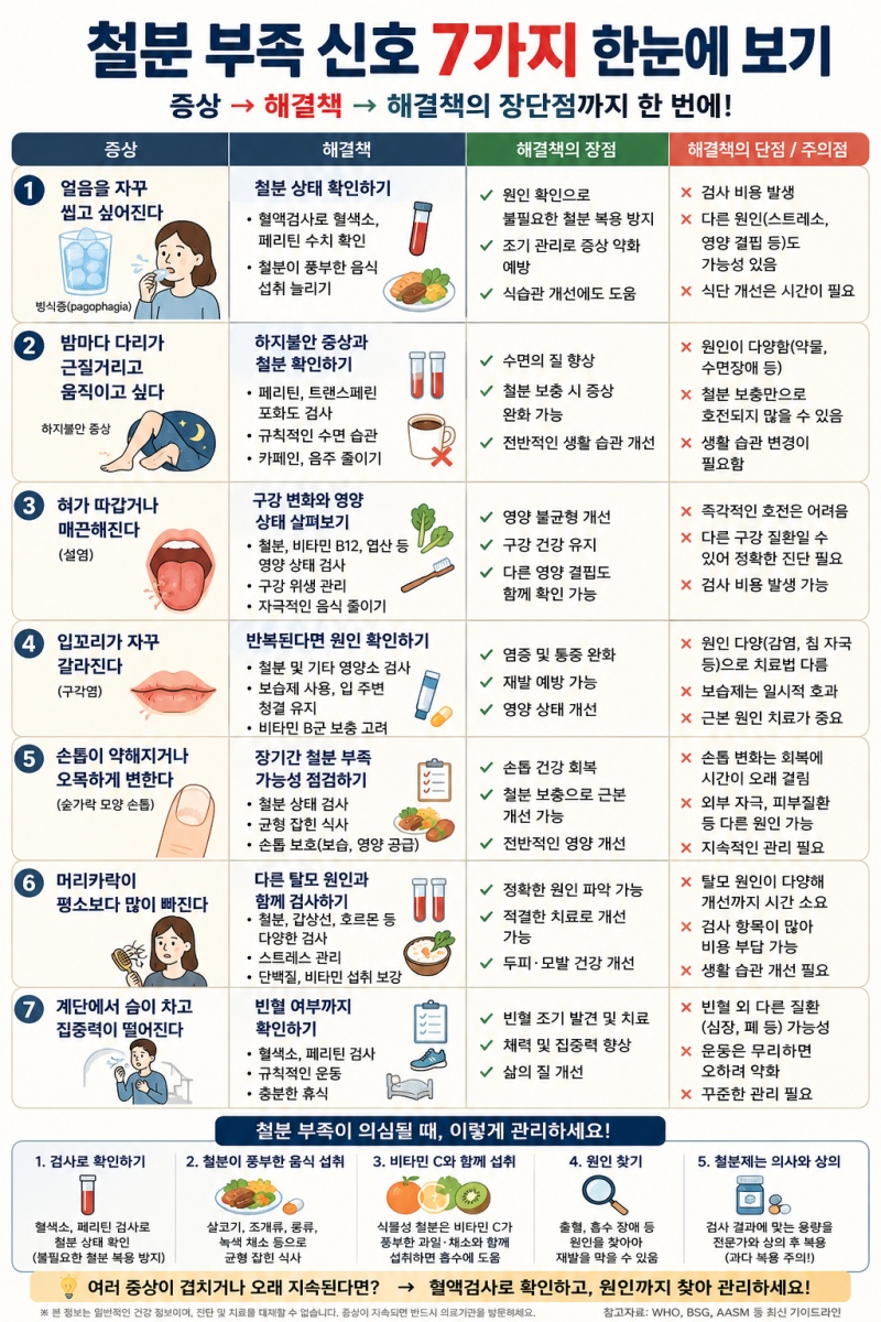 얼음을 자꾸 씹는 것도 철분 부족 증상일까? 놓치기 쉬운 철분 부족 신호 7가지