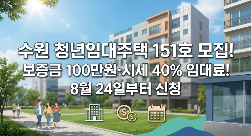수원 청년임대주택 151호 모집! 보증금 100만 원·시세 40% 임대료! 8월 24일부터 신청