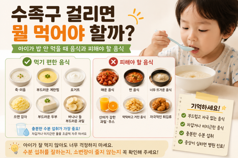 수족구 걸리면 뭘 먹어야 할까? 아이가 밥 안 먹을 때 음식과 피해야 할 음식