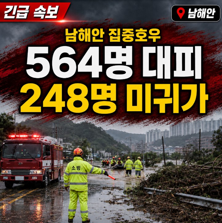 남해안 집중<b>호우</b> 피해…564명 대피, 248명 아직 귀가 못 해