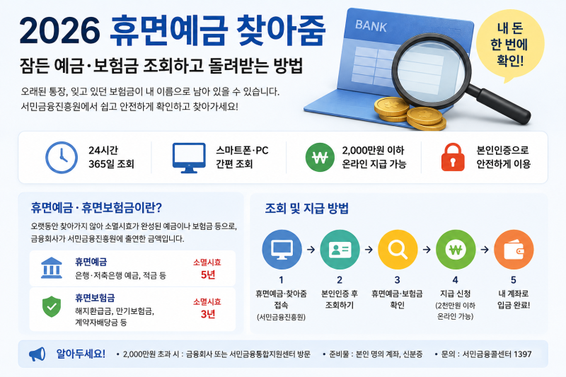 2026 휴면예금 찾아줌｜잠든 예금·보험금 조회하고 돌려받는 방법