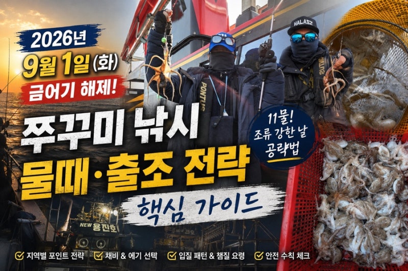 쭈꾸미 낚시 2026년 금어기 해제 물때·출조 전략 핵심 가이드