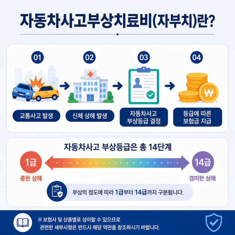자동차사고 부상등급표 1급부터 14급까지, 운전자보험 자부치 기준 알아보기