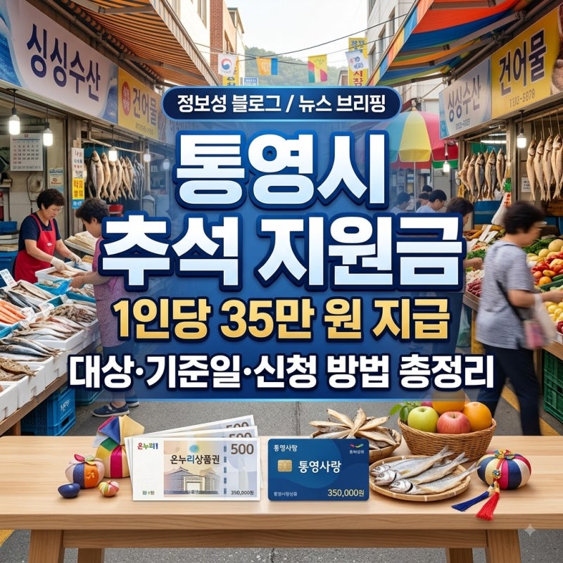 [경남 통영시 추석 지원금] 1인당 35만 원 민생회복지원금 대상·기준일·신청 방법 총정리