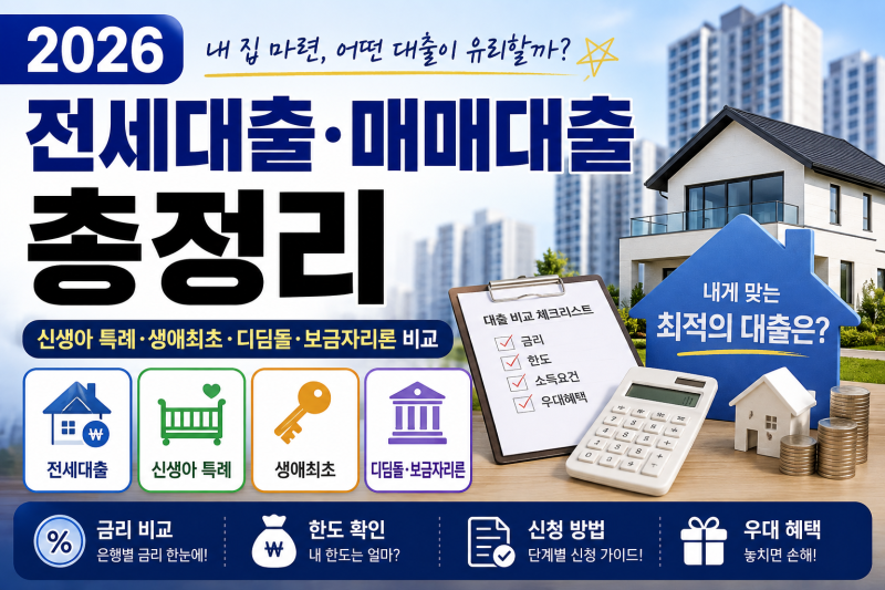 2026 전세대출·매매대출 총정리｜신생아 특례·생애최초·디딤돌·보금자리론 비교