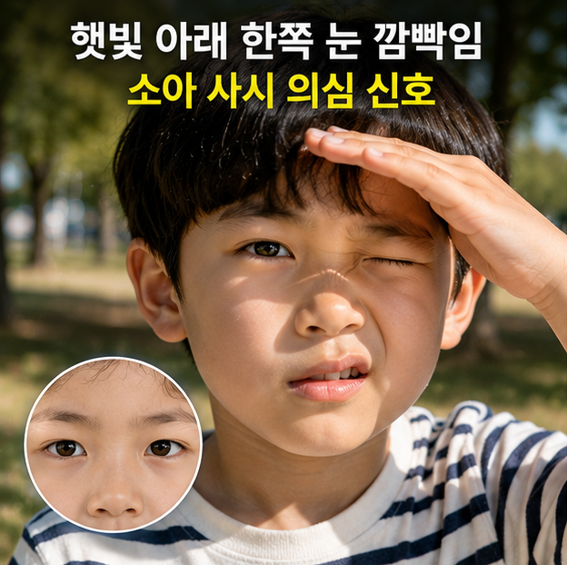 국내 어린이 3.6%가 겪는 소아 사시! 햇빛에 한쪽 눈 감는 아이 시력 지키는 골든타임 4가지