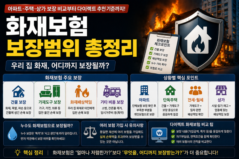 화재보험 보장범위는 어디까지? 아파트·주택·상가 비교부터 다이렉트 추천 기준까지
