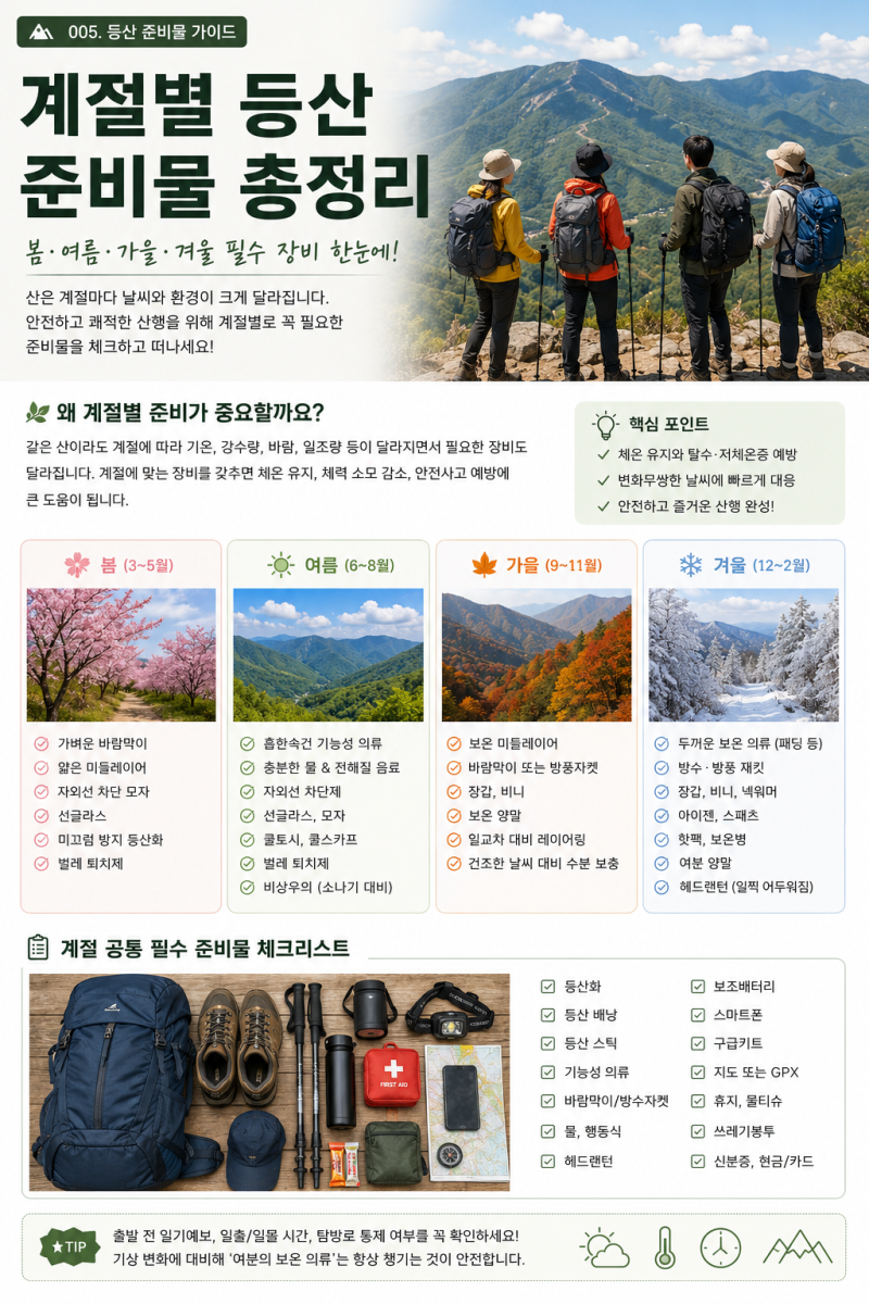 계절별 등산 준비물 총정리｜봄·여름·가을·겨울 체크리스트