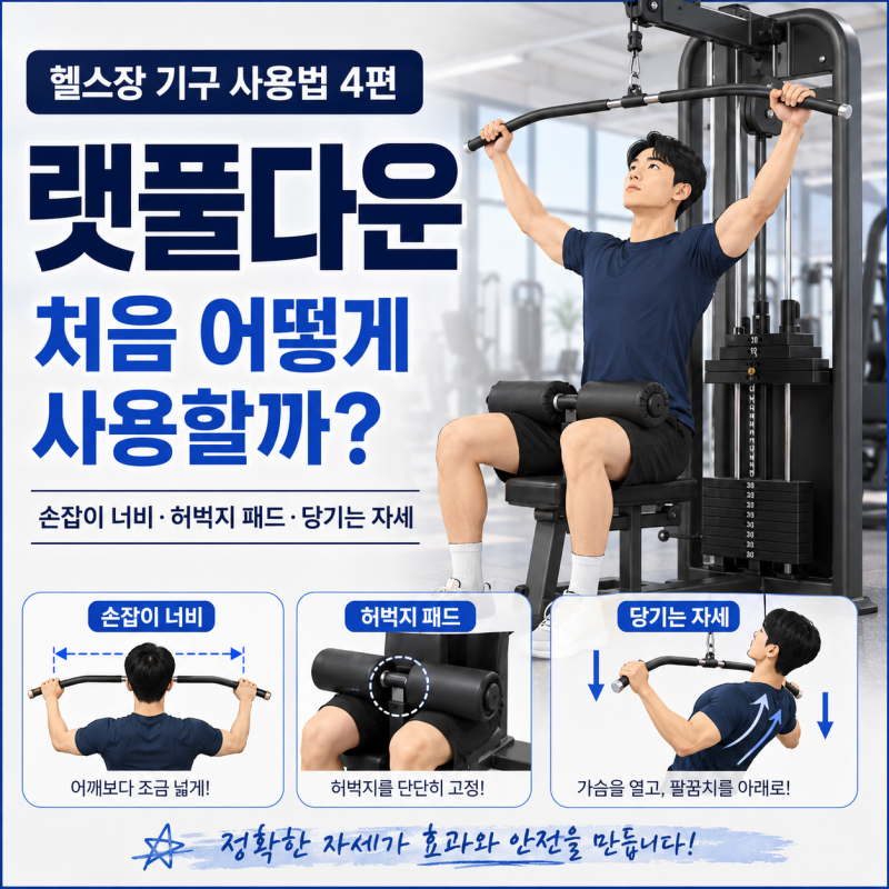 랫풀다운 사용법｜손잡이 너비와 당기는 자세 제대로 잡는 방법｜등운동 초보자 허벅지 패....