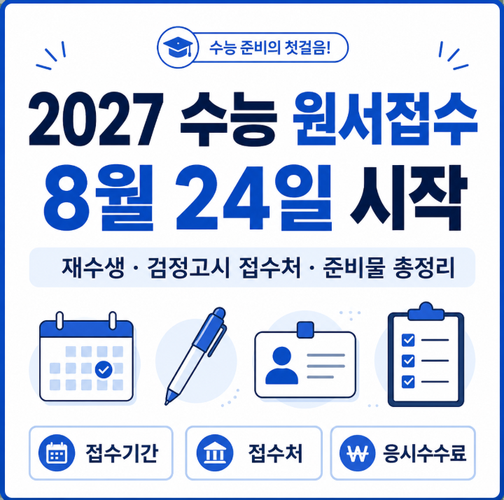 2027 수능 원서접수 8월 24일 시작｜재수생·검정고시 접수처·준비물 총정리
