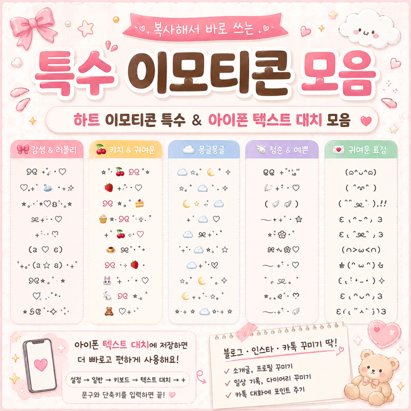 하트 이모티콘 특수 모음 아이폰 텍스트 대치 모음 설정 방법