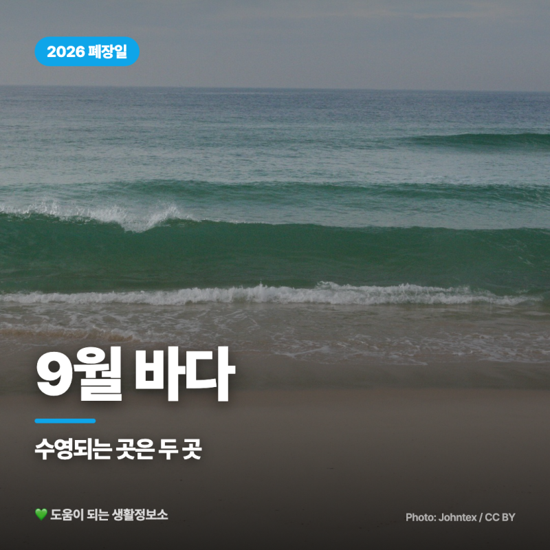 9월 바다, 수영되는 곳은 두 곳입니다 :: 2026 해수욕장 폐장일