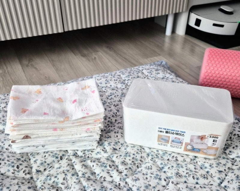 [루아 맞이 준비] 아기 손수건 정리, 다이소 손수건(물티슈) 보관함 정리하기 ‼️
