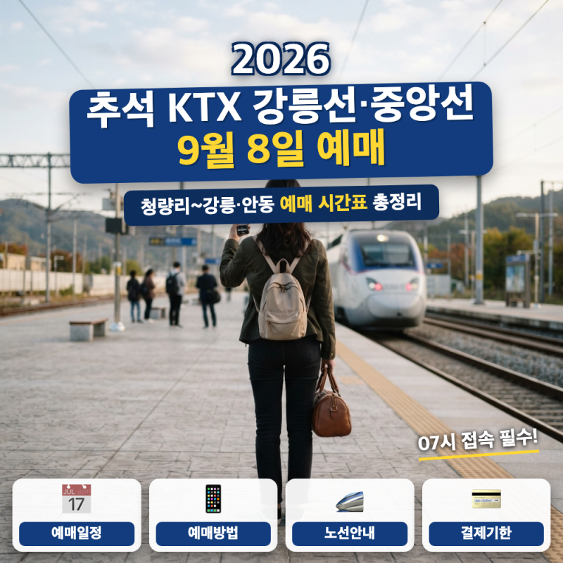 추석 KTX 강릉선 중앙선 예매 9월 8일 청량리 강릉 안동 안내 (+ 교통약자 사전예매, 결제 마감....