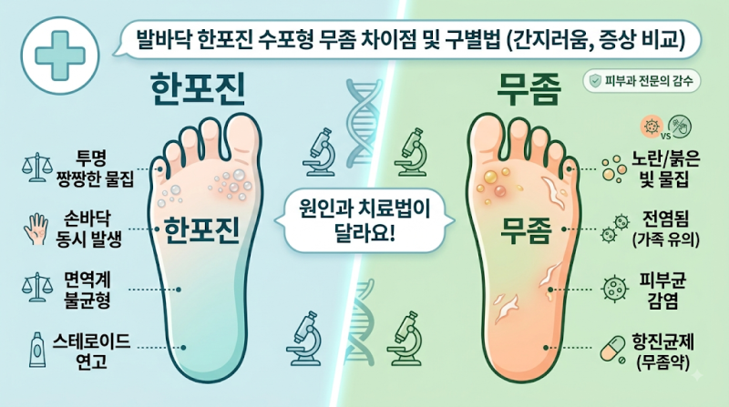 발바닥 한포진 수포형 무좀 차이점 및 구별법 (간지러움, 증상 비교)