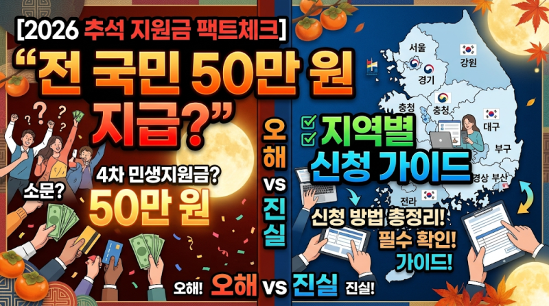 [2026 추석 지원금 팩트체크] "전 국민 50만 원 지급?" 4차 민생지원금 오해와 지역별 신청 가이....