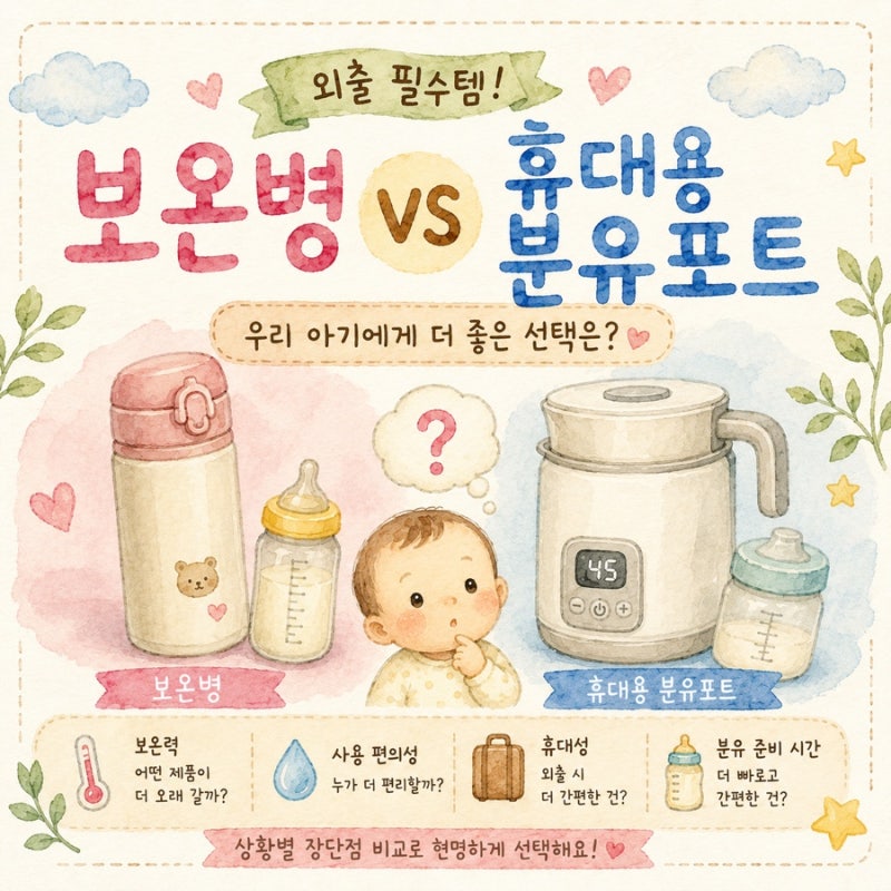 답정너의 신생아 외출용품으로 써모스 보온병이랑 휴대용 분유포트 비교