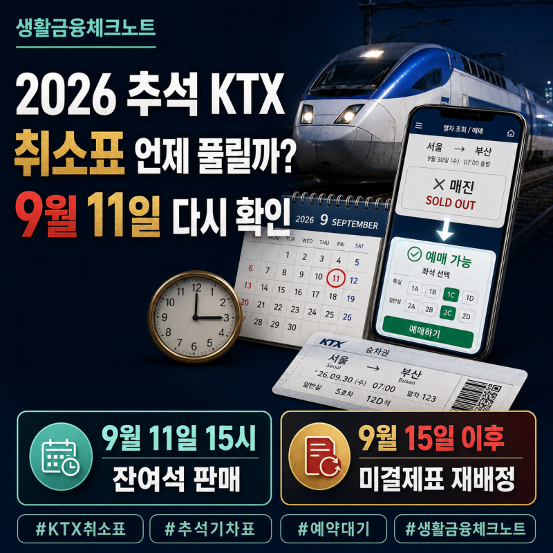 2026 추석 KTX 취소표 언제 풀릴까? 9월11일 15시 잔여석부터 예약대기까지