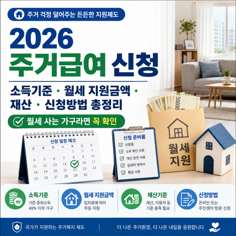 2026 주거급여 신청｜소득기준·월세 지원금액·재산·신청방법 총정리