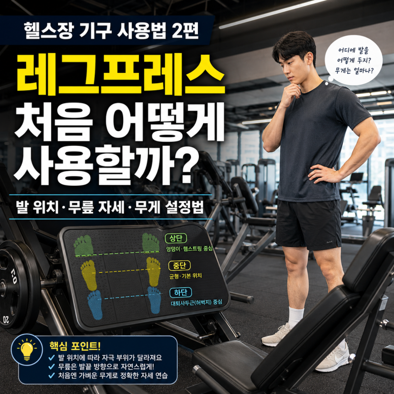 레그프레스 사용법｜발 위치와 무릎 자세 제대로 잡는 방법｜초보자 좌석 설정·발판 위치·....
