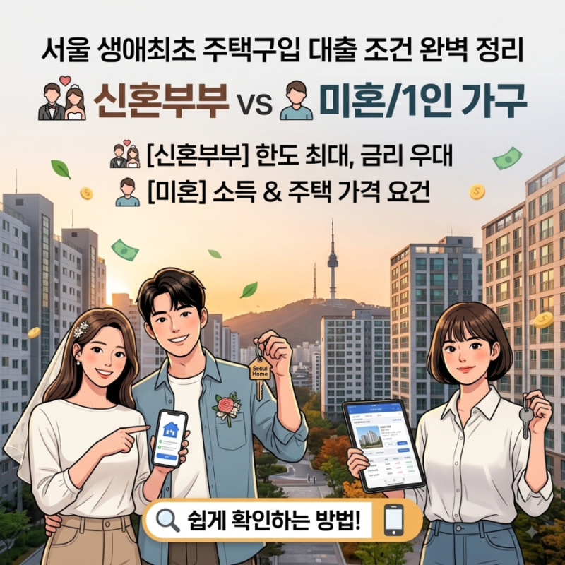 서울 생애최초 주택구입 대출조건 총정리｜신혼부부·미혼 자격과 한도 확인방법