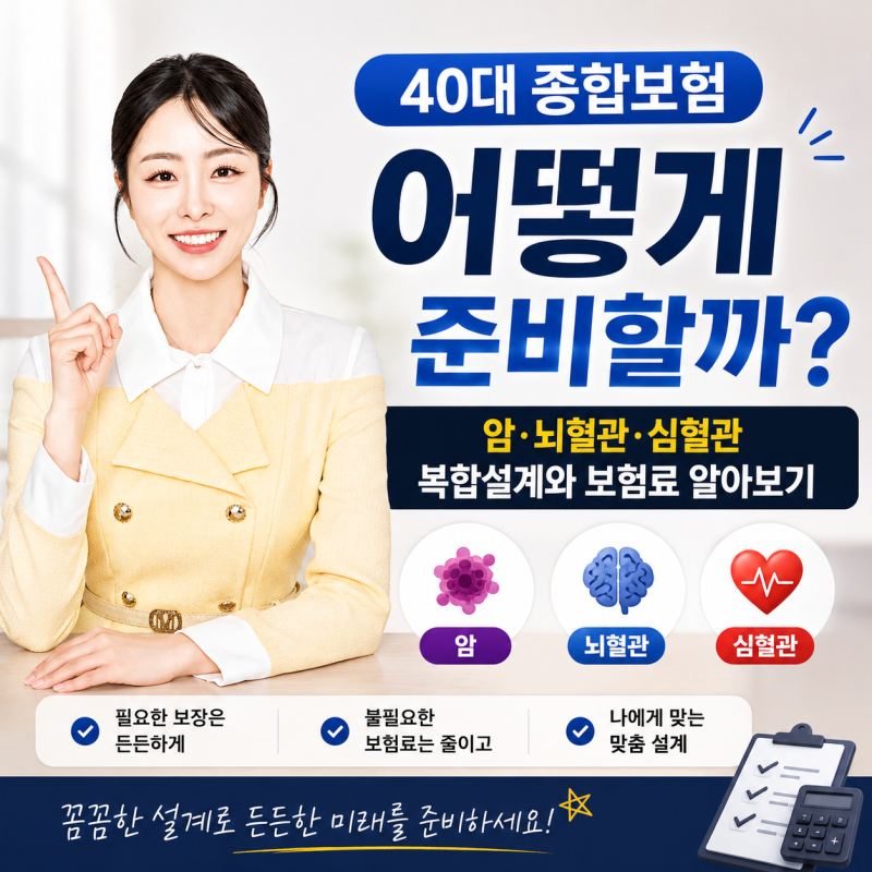 40대 종합보험 어떻게 준비할까? 암 뇌혈관 심혈관 복합 설계와 보험료 알아보기