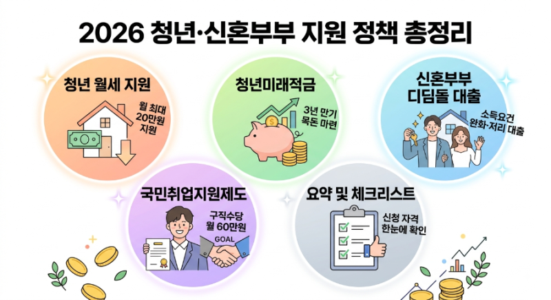 2026년 청년·신혼부부 지원금 총정리 (월세·적금·디딤돌·구직수당 신청 자격 및 방법)