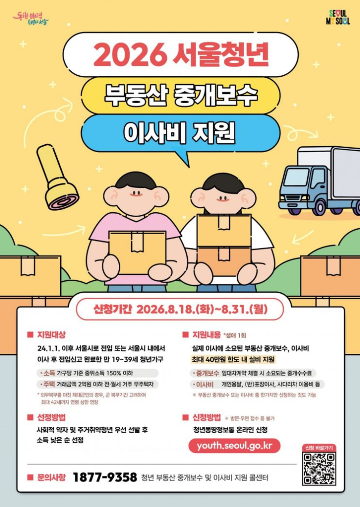 2026 서울청년 부동산 중개보수 이사비 지원 완벽 정리 (최대 40만원 혜택 신청 방법)