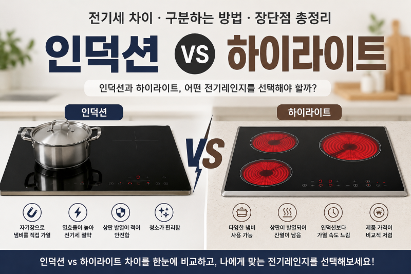 인덕션 vs 하이라이트 차이｜전기세·냄비 사용법부터 구분하는 방법