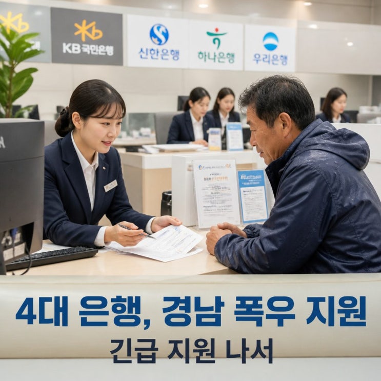 4대 은행, <b>경남 폭우</b> <b>지원</b> <b>긴급 지원</b> 나서