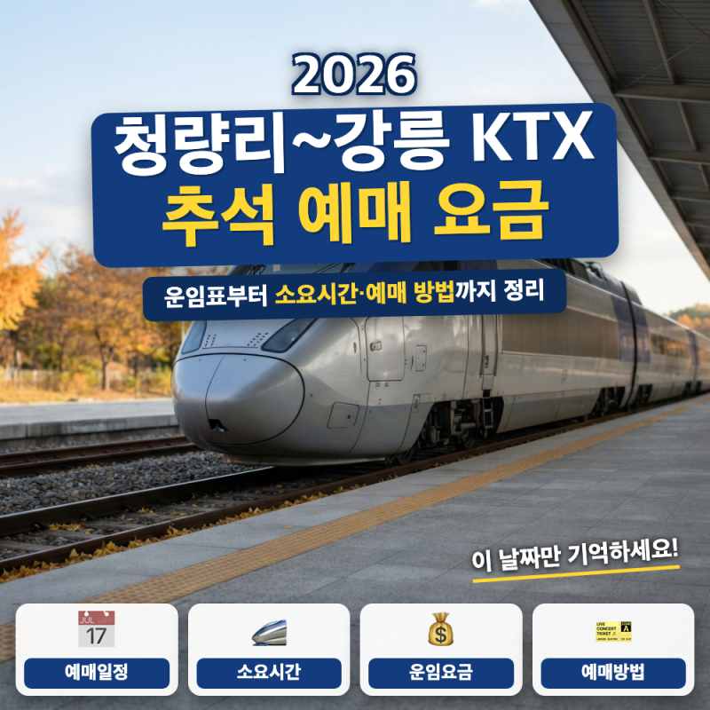 추석 KTX 청량리 강릉 예매 요금 소요시간 안내 (+ 정차역 시간표, 서울역 요금 비교)