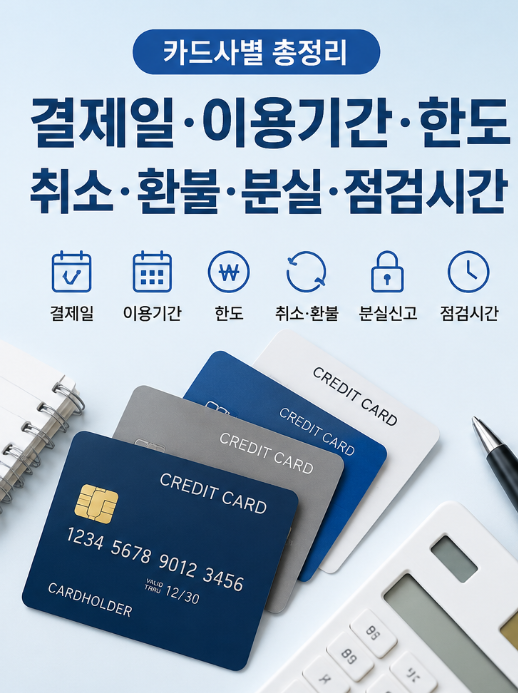 카드사별 결제일·이용기간·한도 총정리｜결제취소·환불·분실신고·점검시간까지 한눈에 ....