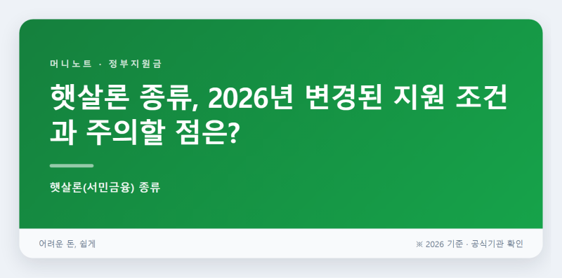 햇살론 종류, 2026년 변경된 지원 조건과 주의할 점은?