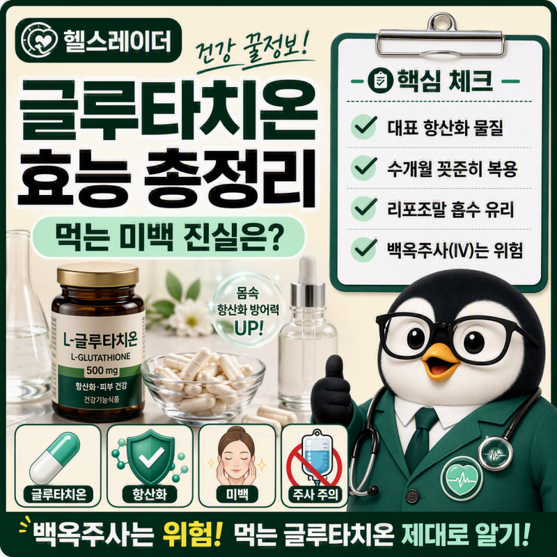 글루타치온 효능 총정리 (미백·항산화·흡수·주사 위험·용량)
