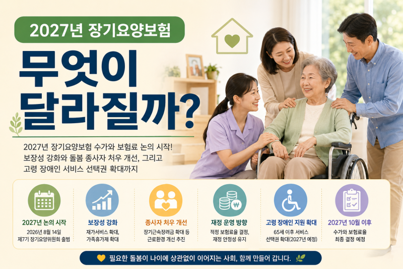 2027년 장기요양보험 무엇이 달라질까? 장애인 65세 활동지원 변화까지 알아봅니다.