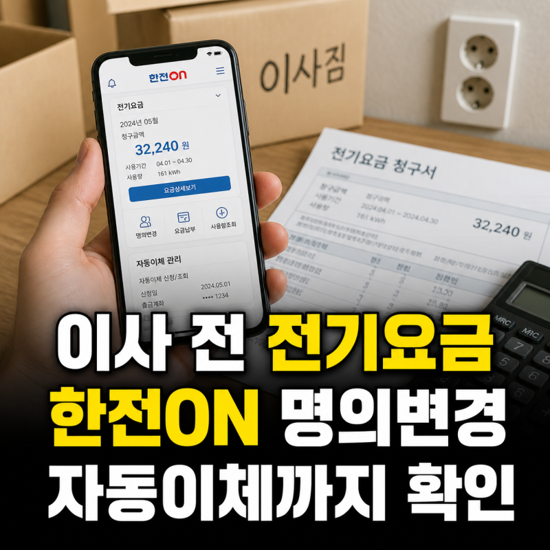 이사할 때 전기요금 명의변경, 한전ON 신청부터 자동이체까지