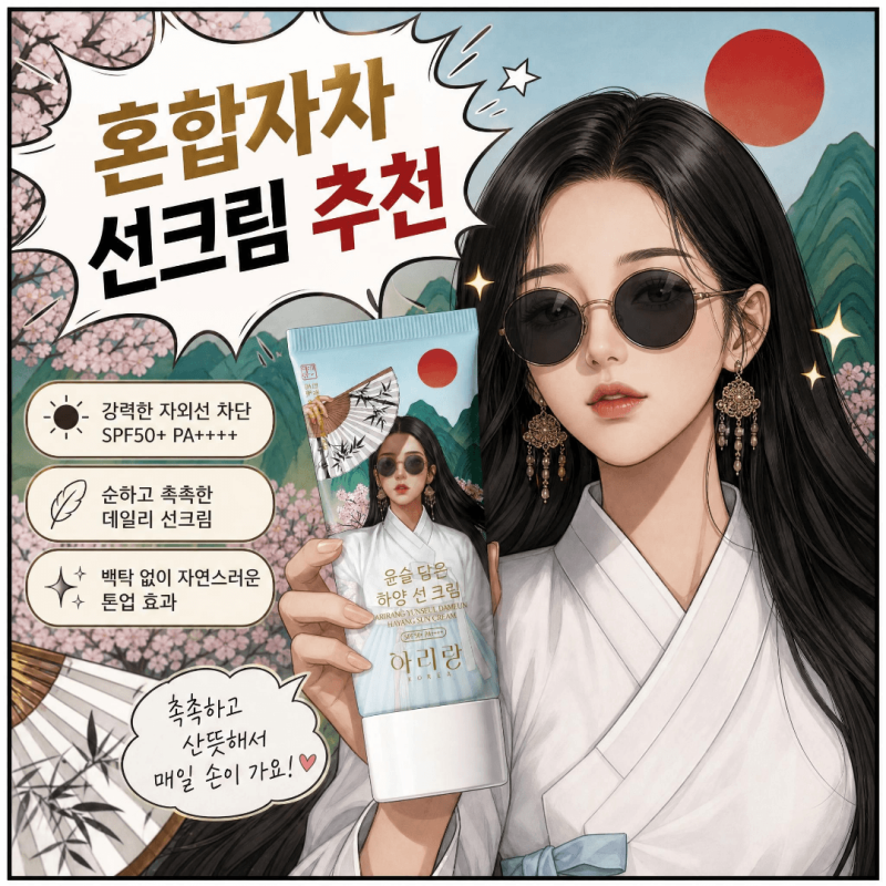 혼합자차 선크림 추천 아리랑 윤슬 반짝 하양 라인 첫 제품